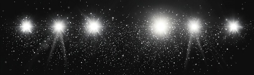Naklejka premium Set of light effects with spotlights, speed lines, and sparkles on a transparent background. Vector illustration in PNG format. --ar 64:19 --v 6.1 Job ID: 4c9c0916-6488-4453-8635-296b7f2ba436