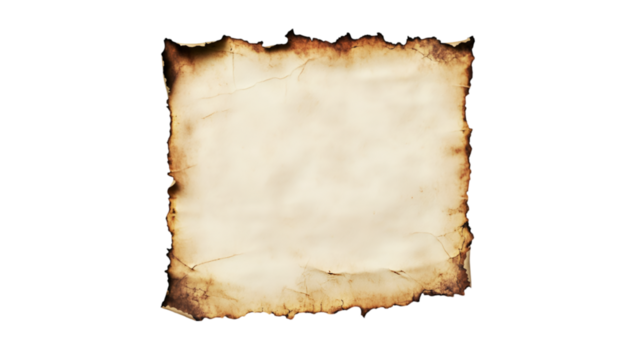 Antique Burned Paper Texture Background Old Parchment isolated on transparent background