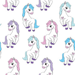 Seamless Pattern with Cute horses Vector Illustration