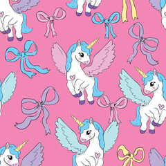 Seamless Pattern with Cute Unicorn Vector Illustration