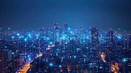 Nighttime Cityscape with Interconnected Network