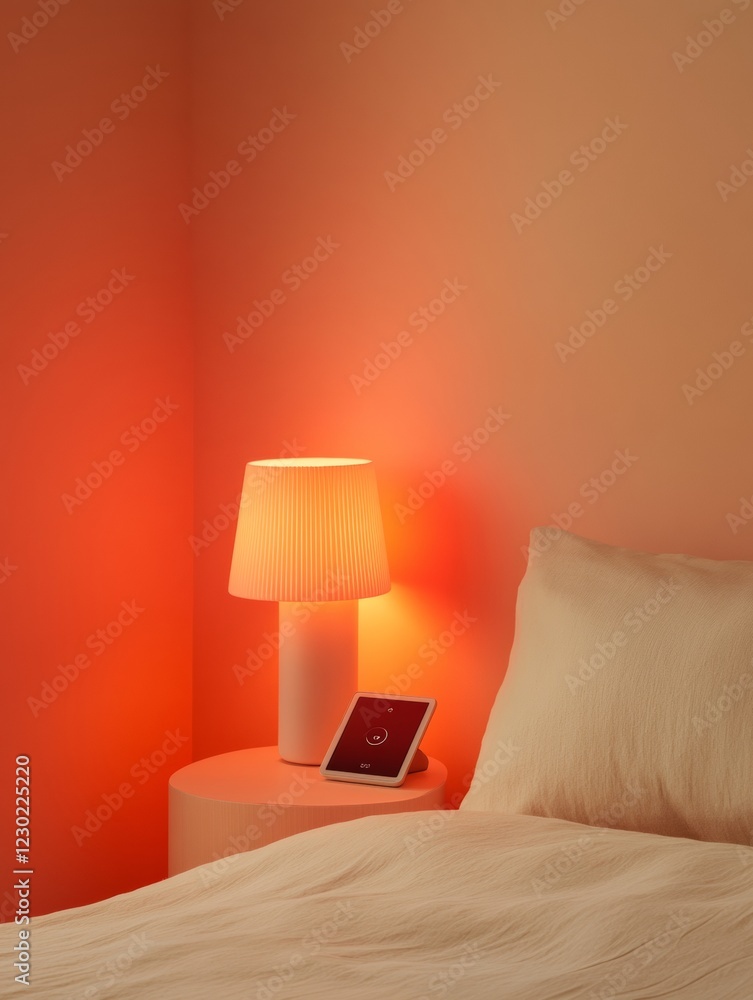 Poster warm minimalism in smart home design cozy bedroom with ambient lighting and iot controls on wooden n