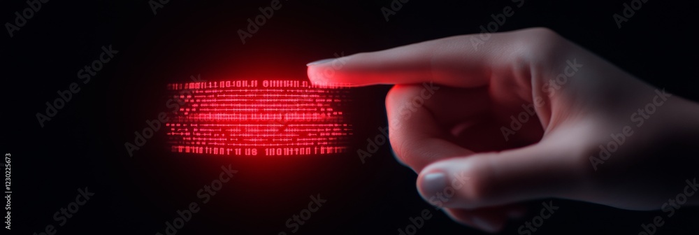 Poster Sleek Holographic Interface Futuristic Digital Control via Hand Gesture in Neon Glow - Cutting-edge Tech Innovation for Business Optimization and User Interaction Design