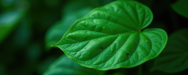 Large leaves with holes and splits on a dark green plant stem, split leaf, greenery, holey leaves