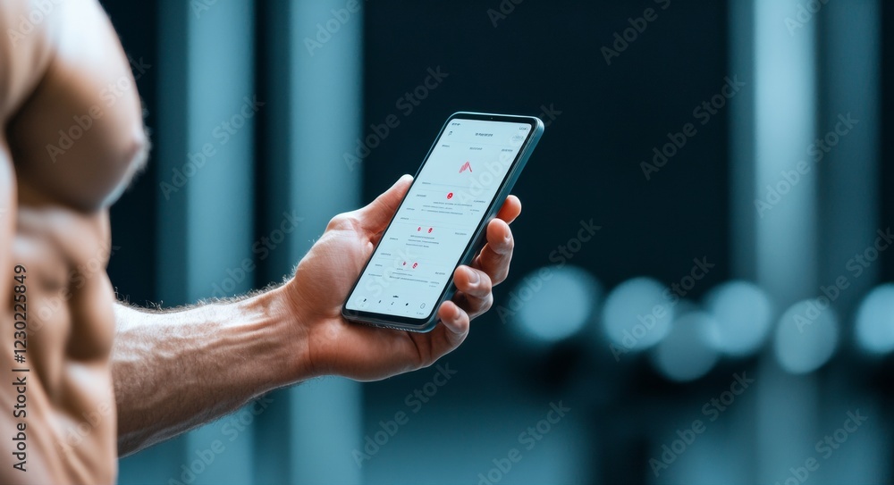 Poster minimalist fitness tech smartphone with workout app in action - enhancing mobile health tracking for