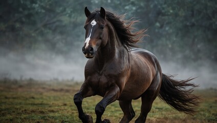 black horse in the field