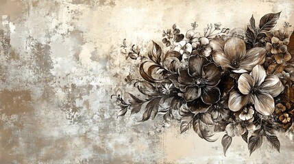 Vintage floral bouquet on textured beige background