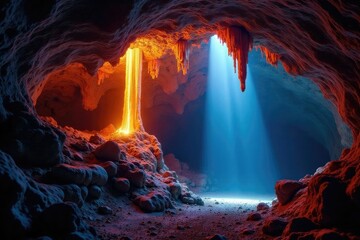 Luminous estalactita hanging from cave ceiling, natural wonders, cave exploration