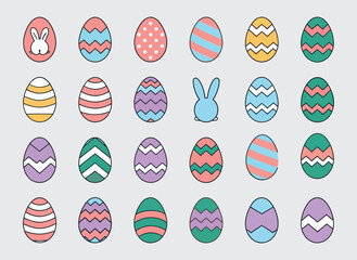 Set of Easter eggs flat Bunny Colorful Silhouettes in Various Poses  Vector Illustration