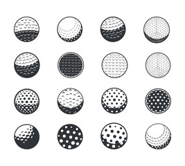 Golf clip art Isolated Balls silhouette set, Golf Ball club all collection vector set with white background