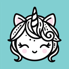 Cute Unicorn Face Cartoon Outline – Kawaii Minimal Design