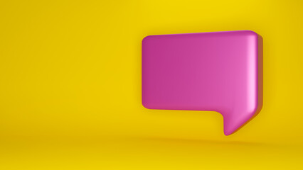 pink 3d speech bubble on yellow background with soft shadows and glossy texture for communication concept