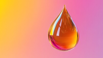 Obraz premium A beauty serum drop caught mid-air with vibrant reflections and a gradient backdrop