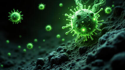 Obraz premium This is a digital illustration depicting a virus-like particle set against a cosmic background, symbolizing internet security threats.