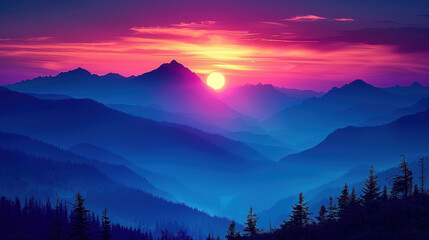 Obraz premium breathtaking sunrise in mountains illuminates sky with vibrant colors, creating serene atmosphere