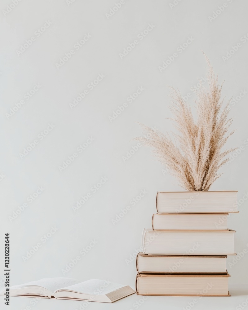 Poster Minimalist Workspace Design Open Laptop Displaying Language Certification Test Interface, Stacked Books and Planner for Academic Focus - Digital Learning and Career Advancement