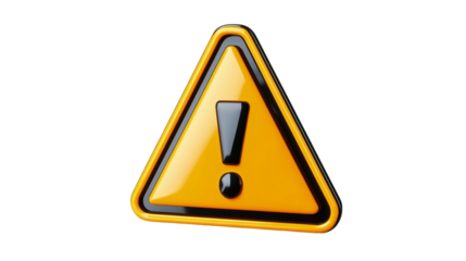 Yellow Warning Triangle Sign Exclamation Mark Alert Danger, isolated on transparent background