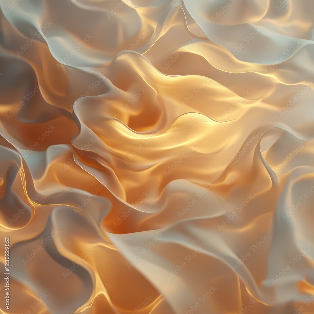 Poster abstract image of golden silk waves with soft lighting, creating a luxurious and elegant texture.