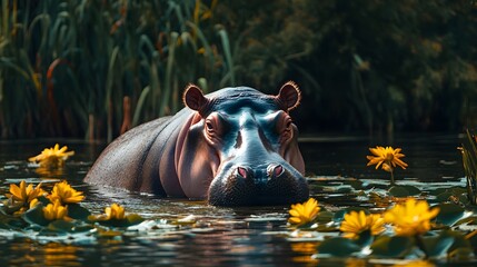Fototapeta premium Hippopotamuse against the background of nature