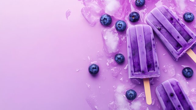 Celebrate National Blueberry Popsicle Day with refreshing blueberry popsicles against a colorful backdrop