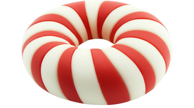 Isolated Red and White Striped Donut Shaped Candy