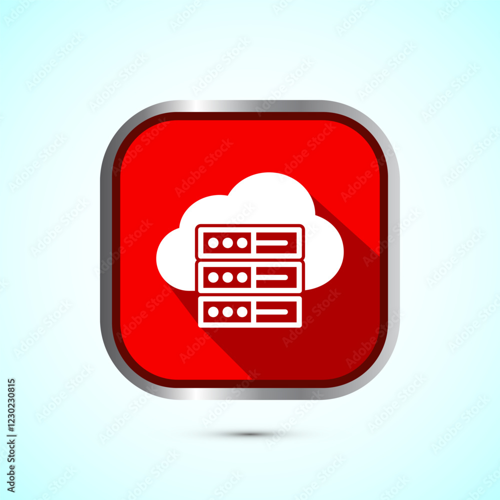 Poster data center icon design illustration. computer server vector icon, red shadow button design