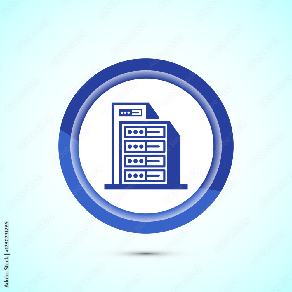 Poster data center icon design illustration. computer server vector icon, blue color button design