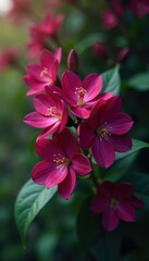 A bouquet of deep plum-colored blooms amidst foliage, spring, flora, blooming