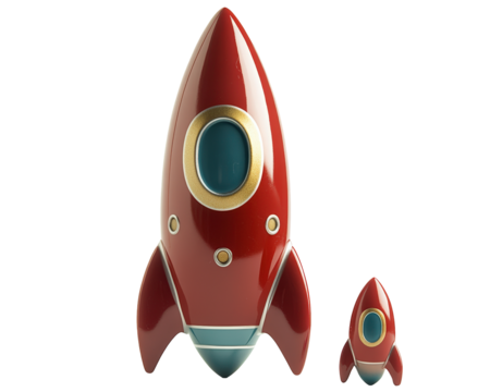 Isolated Two Vintage Red Rocket Models with Portholes