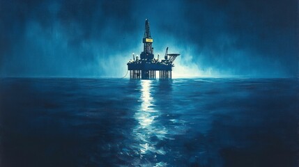 Obraz premium Offshore oil rig at night dark ocean