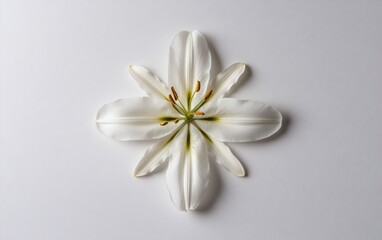 Obraz premium Modern Easter Elegance Floral Cross with Easter Lilies on White - Minimalistic Spring Decor for Contemporary Events and Visual Storytelling in Fashion and Design Industries