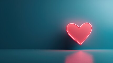 Glowing neon heart against a calm teal background a modern symbol of love and connection, ideal for romantic themes and contemporary decor