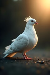 A stunning close-up of a white dove highlighting its graceful form and purity.


