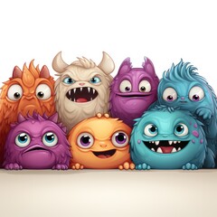 Obraz premium Monster Mash: A Colorful Crew of Furry Friends By Generated AI