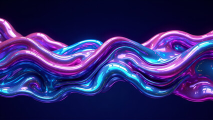 Purple Blue Waves: Abstract Fluid Art with Glossy Liquid-like Texture and Cool-Toned Palette