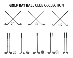 Golf hockey vector clip art Isolated set, Golf hockey bat stick and ball club collection, Golf Outline silhouette vector set 