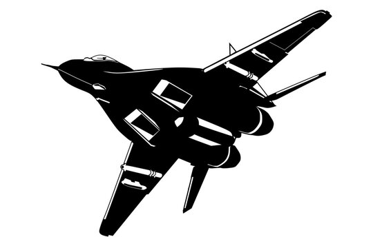 Silhouette modern jet fighter flying in the sky 
