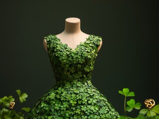Emerald Elegance Shamrock Green Dress with Golden Celtic Accents for St. Patricks Day and Spring Event Decor - Sustainable Fashion and Luxury Design Inspiration