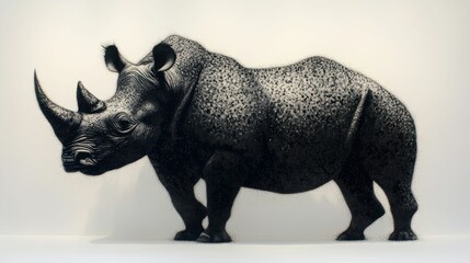 Fototapeta premium Powerful rhino portrait, black and white detail.