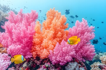 Naklejka premium Vibrant Underwater Coral Reef with Exotic Fish - Marine Life Scene