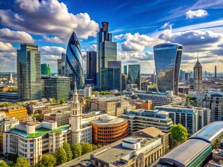Fototapeta premium London Financial District Aerial View: Cityscape Panorama with Copy Space