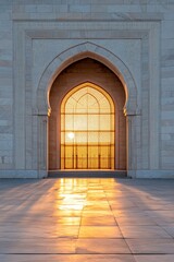 Fototapeta premium Glistening Ramadan Elegance Marble Mosque Facade with Luminous Windows - Spring Decor Inspiration for Interior Design and Architectural Aesthetics