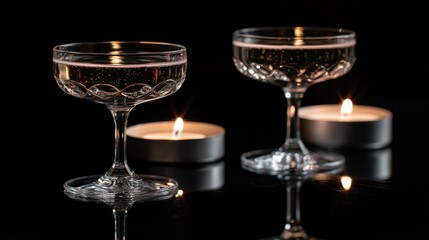 Elegant Champagne Glasses with Candles for Romantic Celebrations