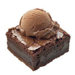 Delicious chocolate brownie dessert topped with creamy ice cream scoop