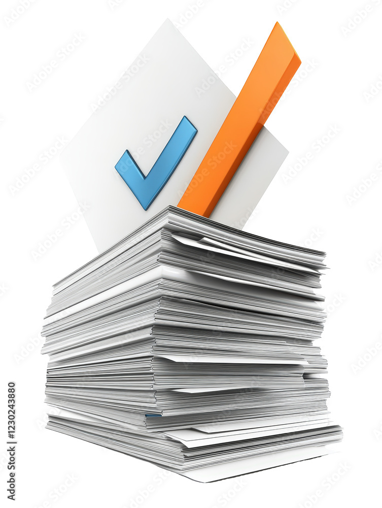 Aufkleber isolated stack of documents with check mark and highlighted paper