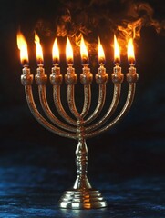 Fototapeta premium Traditional Jewish holiday lighting, dark room background