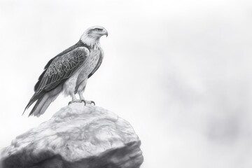 Obraz premium Pencil sketch depicting an eagle perched on a rock, showcasing the majestic beauty of wildlife in striking black and white tones