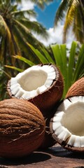 Fresh open coconut on nature