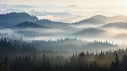 misty mountain landscape in the black forest at dawn