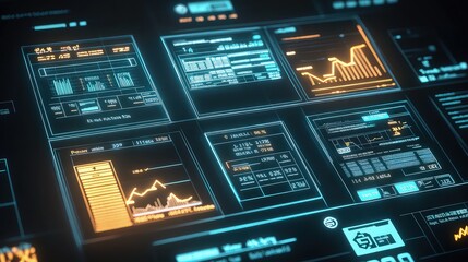 Obraz premium Modern digital interface displays financial charts and data.